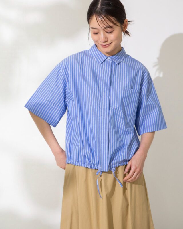 TUTIE. (ツチエ) | コットンブルーストライプシャツブラウス (blue) | トップス シャツブラウス お洒落 コットンブルーストライプシャツブラウス/ T.