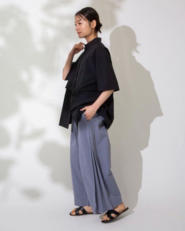 MAXMARA アウトレット●CADUCA プリーツ入りリネンツイルパンツ コットンツイルサイドボックスプリーツパンツ/ T.