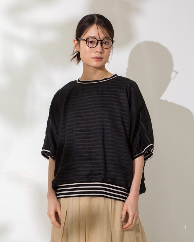 TUTIE. (ツチエ) | コットン天竺ボーダーシアープルオーバー (black) | トップス プルオーバー お洒落 コットン天竺ボーダーシアープルオーバー/ T.