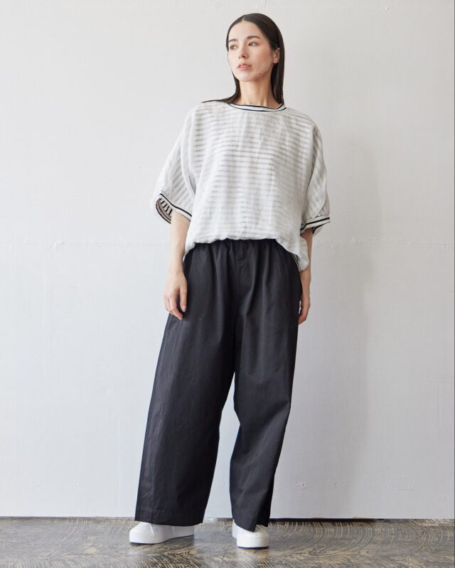 TUTIE. (ツチエ) | コットン天竺ボーダーシアープルオーバー (black) | トップス プルオーバー お洒落 コットン天竺ボーダーシアープルオーバー/ T.