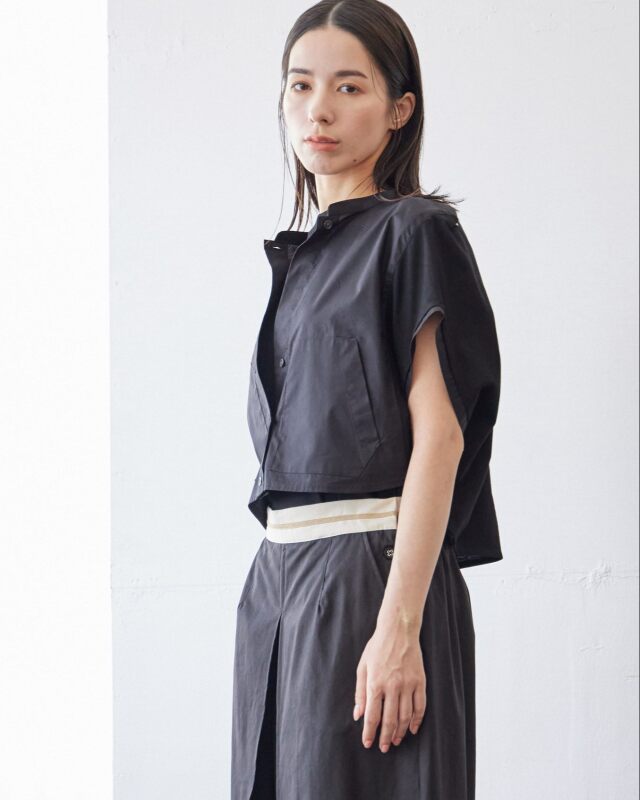 TUTIE. (ツチエ) | コットン天竺ジャージ切替ボールブラウス (black) | トップス ブラウス お洒落 コットン天竺ジャージ切替ボールブラウス/ T.