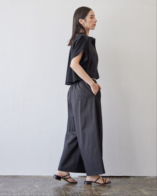 TUTIE. (ツチエ) | コットン天竺ジャージ切替ボールブラウス (black) | トップス ブラウス お洒落 コットン天竺ジャージ切替ボールブラウス/ T.