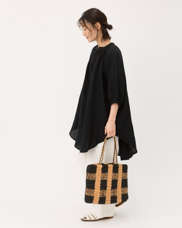 チェック柄 かごバッグ イエロー ブラック オータムチェック×イエローL 2WAYプラカゴバッグ プラカゴ