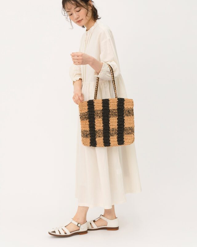 チェック柄 かごバッグ イエロー ブラック オータムチェック×イエローL 2WAYプラカゴバッグ プラカゴ