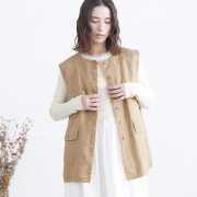 0624AT-60001 リネンツイル起毛フリンジベスト