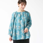 0624AT91031リネンフラワープリントラグランスリーブブラウス