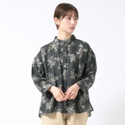 0624AT91032リネンフラワープリントフライフロントシャツ