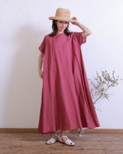 0625US63701コットンリネンフレアワンピース