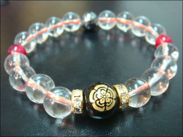 京都・パワーストーン【戦国武将家紋】織田信長(第六天魔王)ブレスレットオニキス・水晶・ヘマタイト・カルセドニー【天然石の京屋】