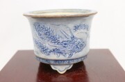 時代　藍釉ミニ盆栽鉢　送料込み0727 てる子 高級盆栽鉢 A3647☆陶器鉢 ミニ盆栽 小品盆栽☆「送料