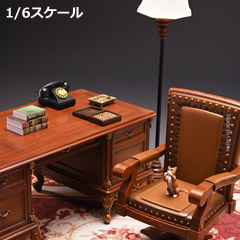 【Mostoys】M2201D マフィア・ボス用家具 デスク・チェア・ランプ・電話機・猫・絨毯・葉巻・灰皿・本 1/6スケール 家具セット