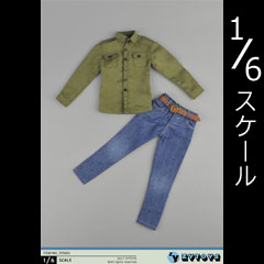 【ZYTOYS】ZY5001 Men's Military Green + Jeans Clothes Set 1/6スケール シャツ＆ジーンズ