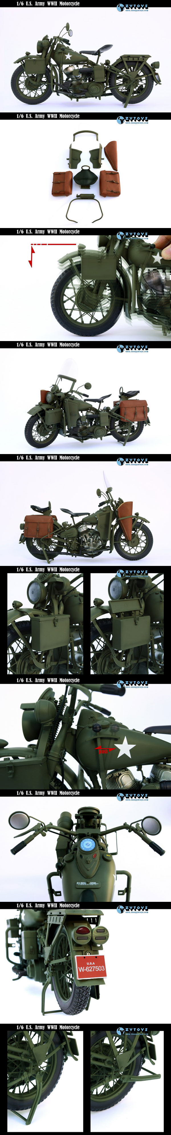 21st century toys 1/6 ww2 米軍バイク&アメリカ兵 ZYTOYS】ZY8038 1/6 WW2 U.S. Army Military Motorcycle WLA 1/6