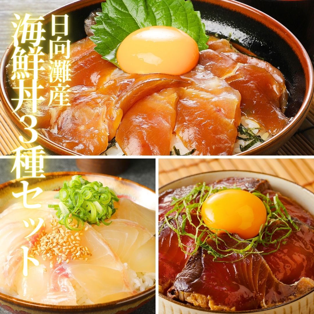 日向灘の海鮮丼３種セット（ぶり・真鯛・カツオ）