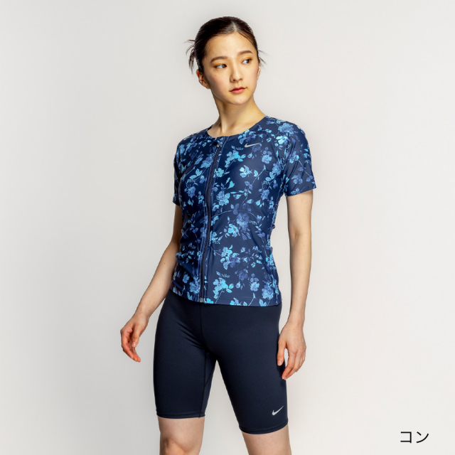 [美品]おまけ付き✨NIKEナイキ　スポーツ水着　半袖　上下セット　Lサイズ NIKE SWIM公式】ナイキ FA25 総柄ジップ付き半袖セパレーツ 2993149