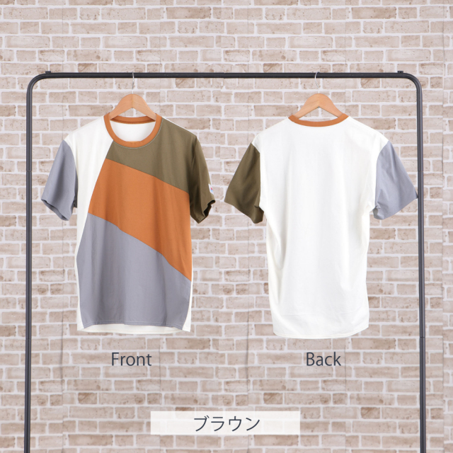 FOOTMARK NATURALメンズ半袖プルオーバーTシャツ（カラーブロック）	3100315