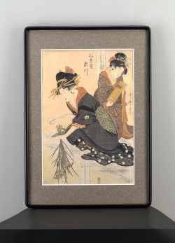 絵画　カラー銅版画　シ―ト カラーシート 喜多川歌麿 「松葉屋 瀬川」 大額入りマット付