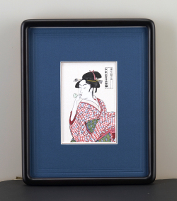 木版画 喜多川歌麿「ポッピンを吹く女」」 小額入りマット付