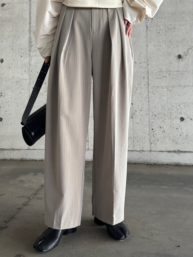 パンツ・ボトムスその他 IONSEOUL Striped two-tuck slacks Stripe tuck slacks pants (2color)