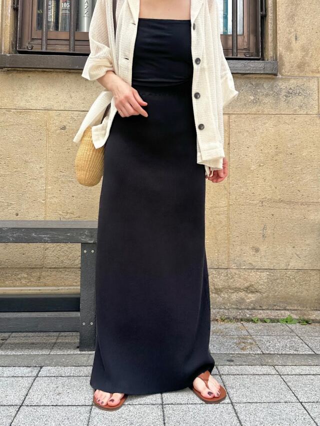 Rib knit straight skirt (4color）