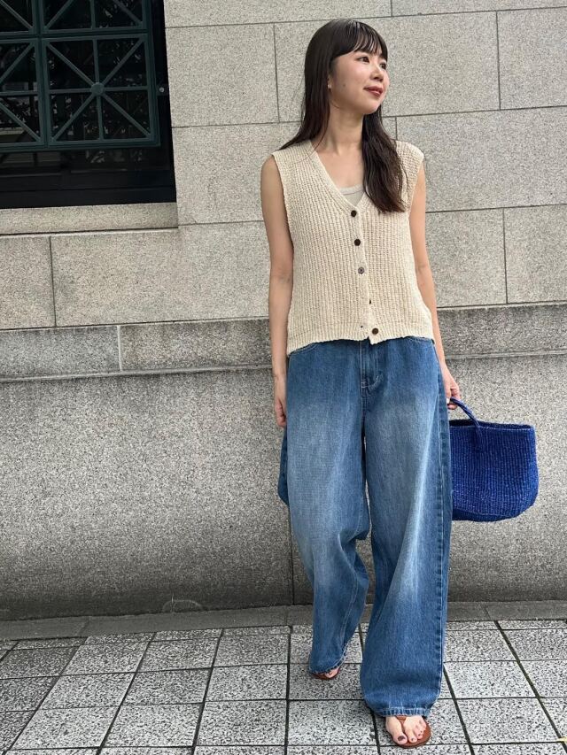 Full length wide denim pants (2color）