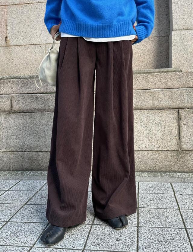 Corduroy tuck wide pants（3color）