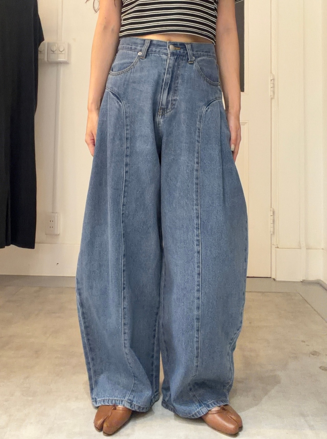 Barrel leg wide denim pants