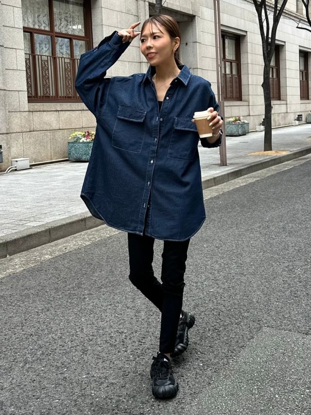 Washed over size denim shirt