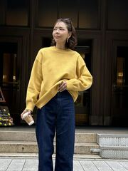 Mock neck over size knit pull over （ 2color ）/yellow