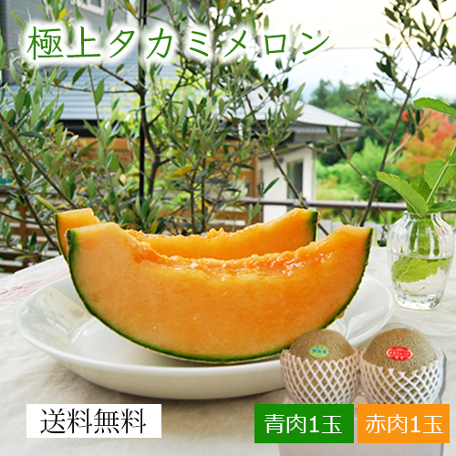 極上大玉タカミメロン 赤肉1玉 青肉1玉