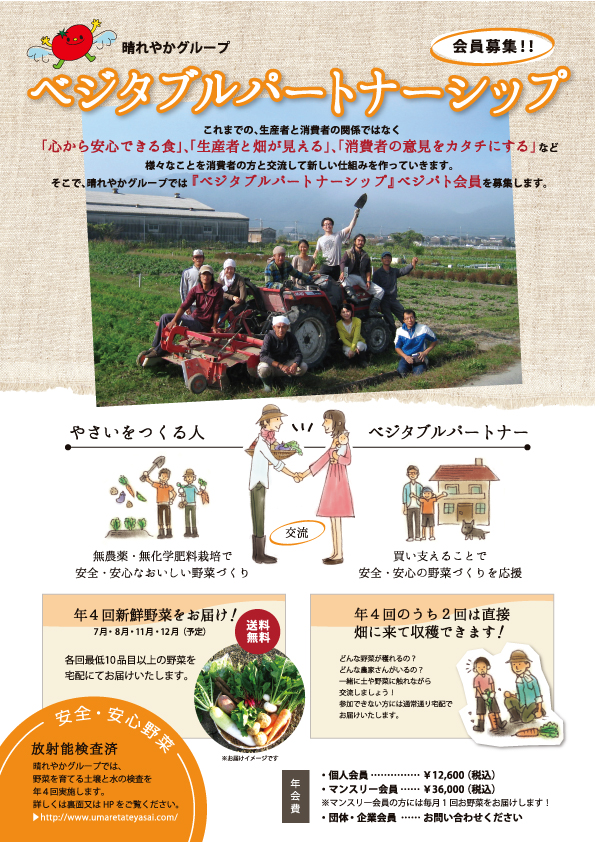 ベジタブルパートナーシップ会員　年４回（春、夏、秋、冬　　送料込み）