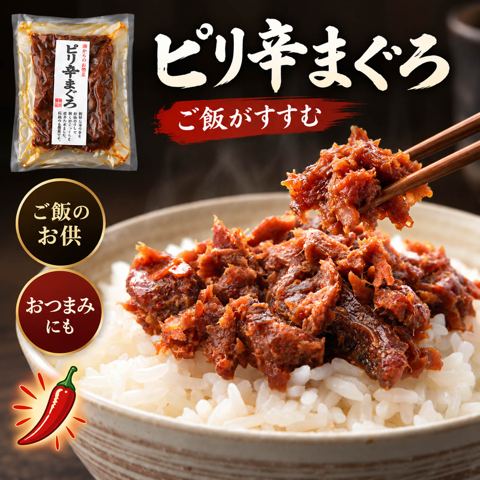 マグロ 佃煮 珍味 ピリ辛まぐろ 90g×3個【 ピリっと辛い大人の佃煮 】 まぐろ佃煮 マグロ佃煮 ご飯のおかず お茶漬け おつまみ ごはんのおとも お取り寄せグルメ マグロ角煮 しぐれ煮 お歳暮 ギフト