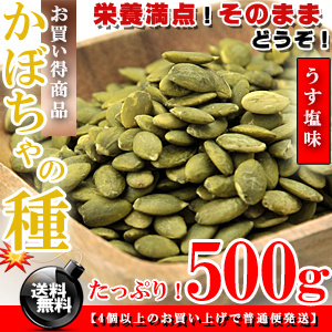 栄養満点！★食用 かぼちゃの種 うす塩味 500g 無添加 【送料無料】 無油 ロースト※代金引換不可