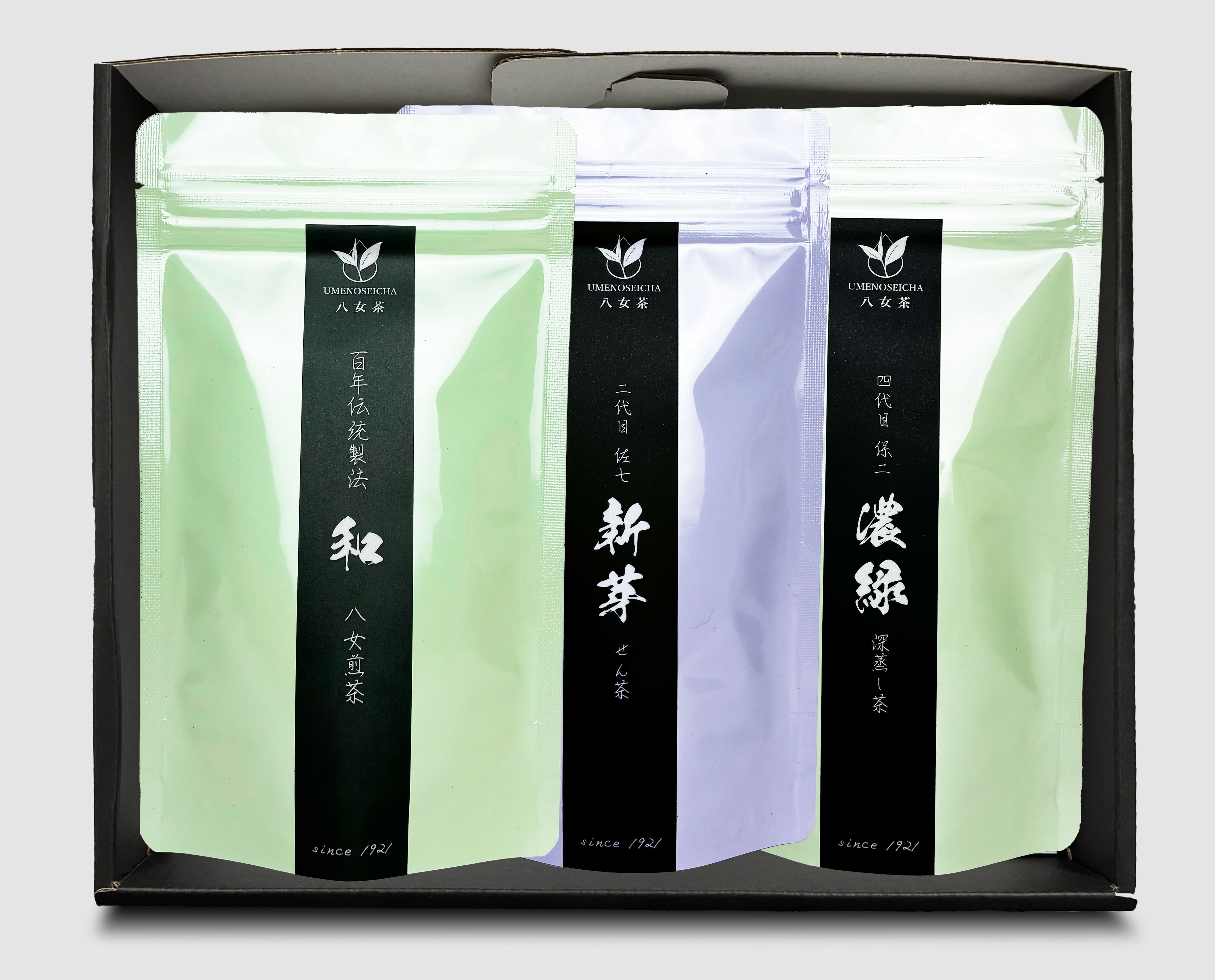 八女茶3本セット　和〈煎茶〉・新芽〈煎茶〉・濃緑〈深蒸し茶〉