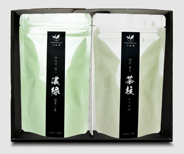 八女茶2本セット　濃緑〈深蒸し茶〉・茶柱〈雁金〉