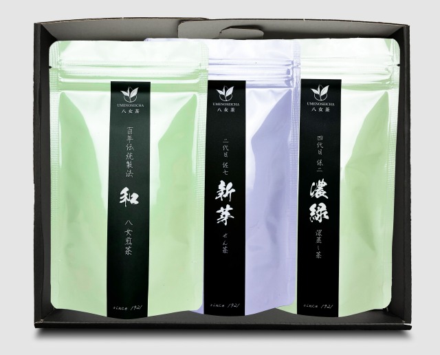 八女茶3本セット　和〈煎茶〉・新芽〈煎茶〉・濃緑〈深蒸し茶〉