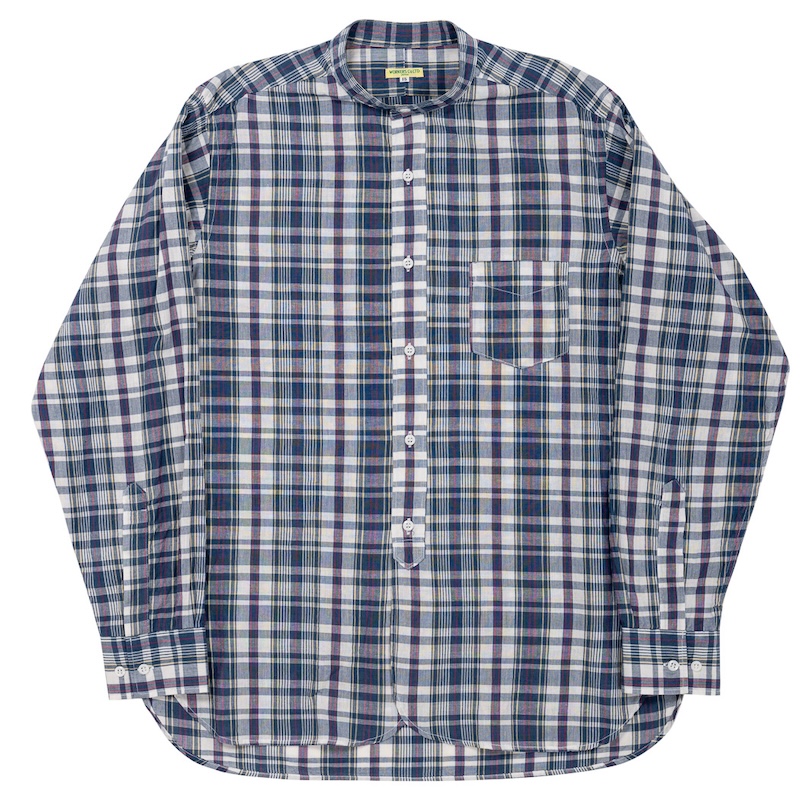 Band Collar Shirt 25SS India Madras Blue