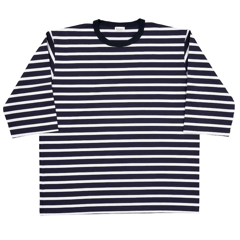 Border Tee Crew Half Sleeve Navy×White