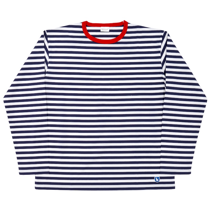 Border Tee Long Sleeve 6oz Trim Red×White × Navy