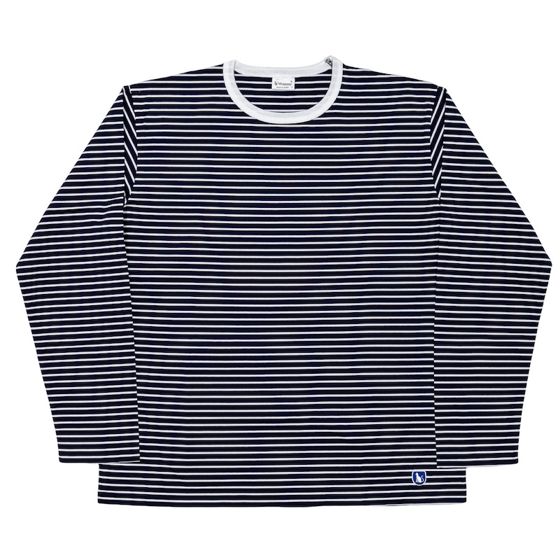 Border Tee Long Sleeve 6oz White×Narrow Navy