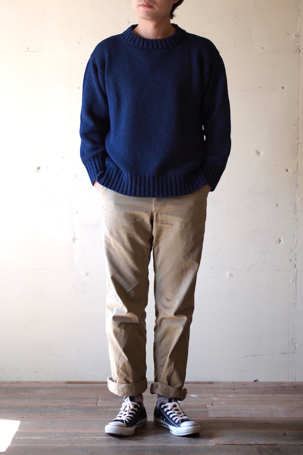 Deck Hand Indigo Cotton Crew Neck Sweater Dark Indigo-1