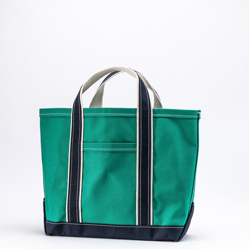 Deluxe Pocket Tote Bag Green×Navy Handle Short