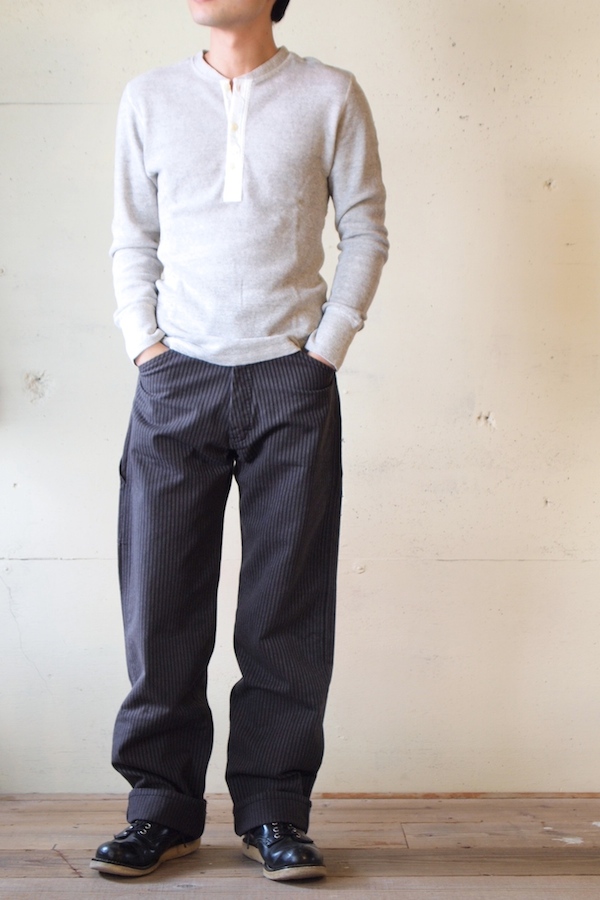 HOMESPUN ヘンリーネックZワッフルサーマルロンT, Gray-1