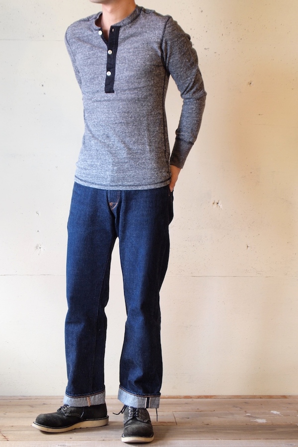 HOMESPUN (ホームスパン) ヘンリーネックロンT, Dark Gray-1