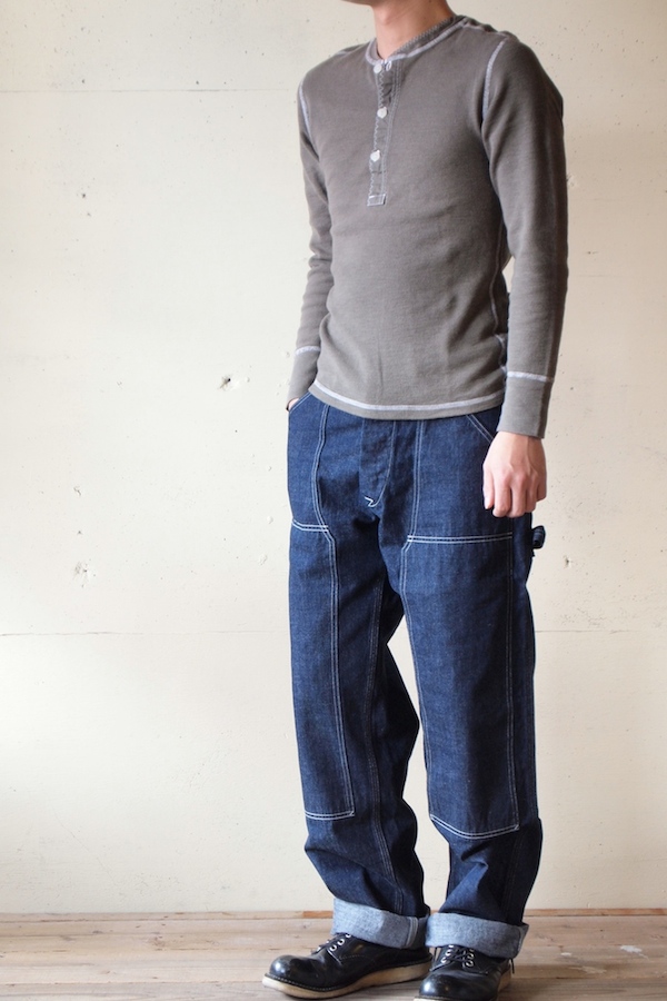HOMESPUN (ホームスパン) ヘンリーネックサーマルロンT, Olive-1