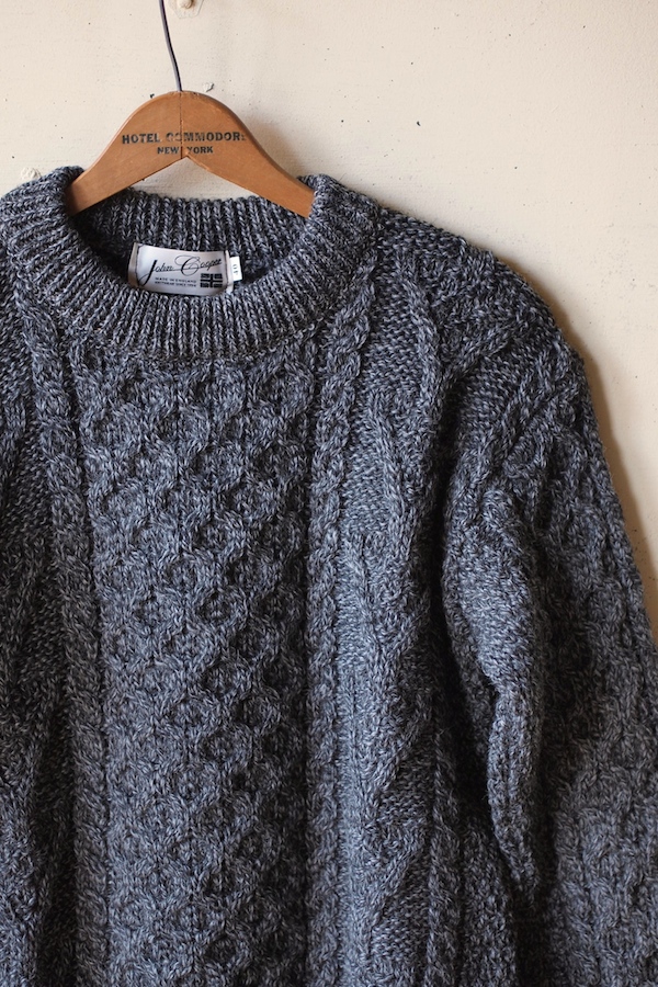 John Cooper Knitwear, Donnelly Aran Cable, Crew Neck, Grey Tweed-1