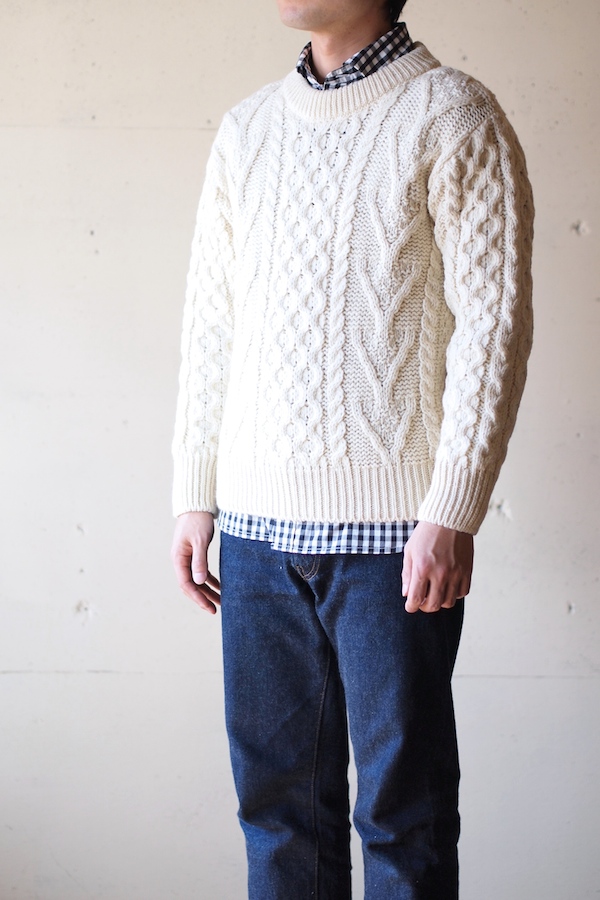 John Cooper Knitwear, Donnelly Aran Cable, Crew Neck, Pure Aran-1