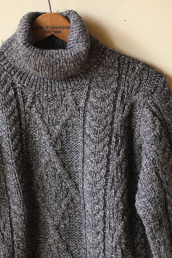John Cooper Knitwear, Kearney Aran Cable, Roll Neck, Grey Tweed-1
