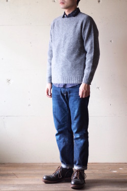 Harley of Scotland Shetland Sweater Crew Neck Medium Grey-1