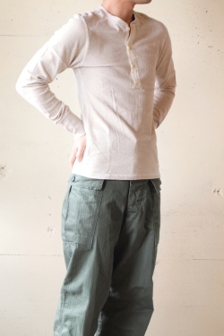 HOMESPUN (ホームスパン) ヘンリーネックロンT, Oatmeal-1